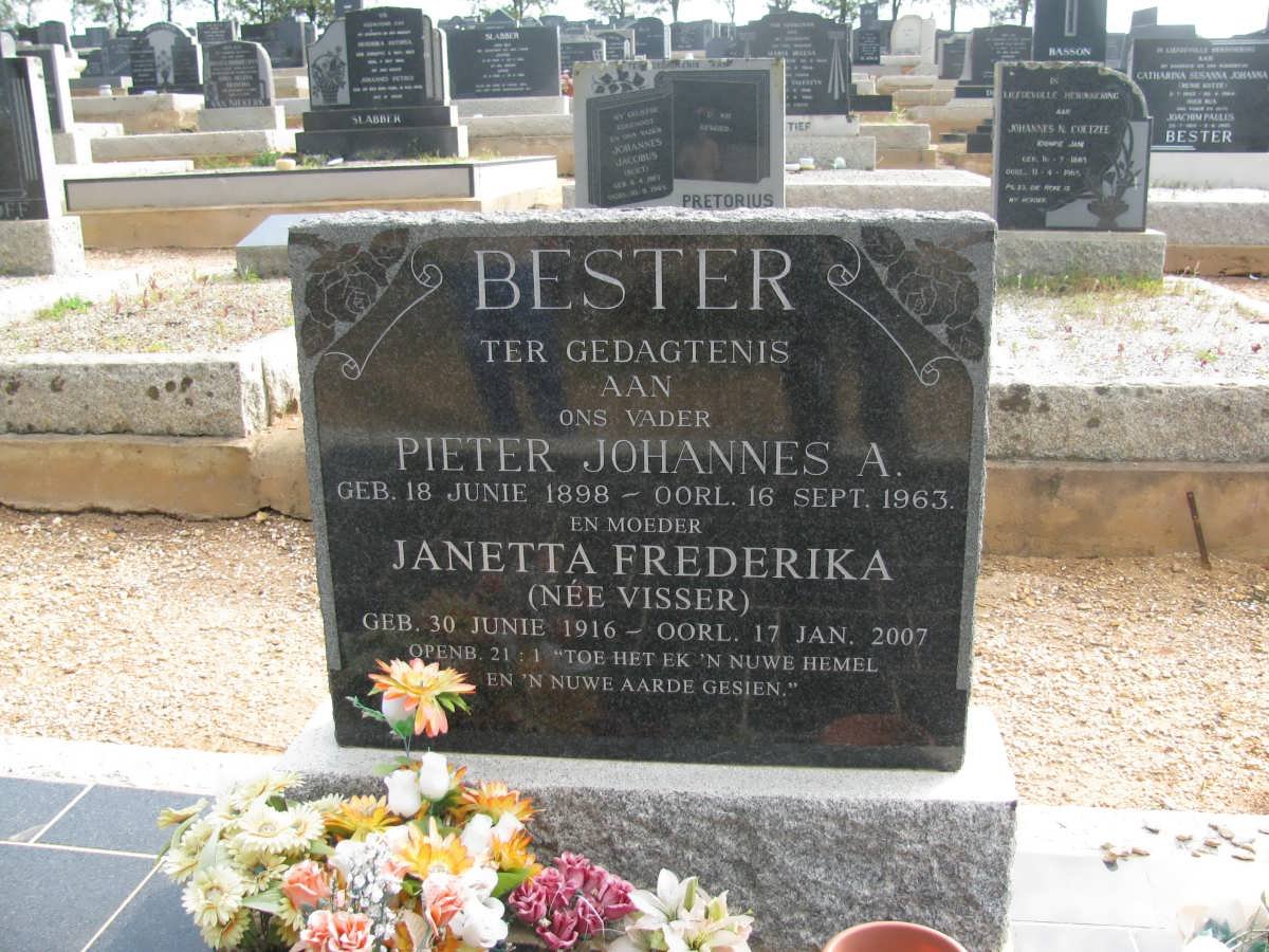 BESTER Pieter Johannes A. 1898-1963 &amp; Janetta Frederika VISSER 1916-2007