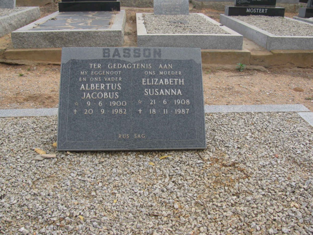 BASSON Albertus Jacobus 1900-1982 &amp; Elizabeth Susanna 1908-1987