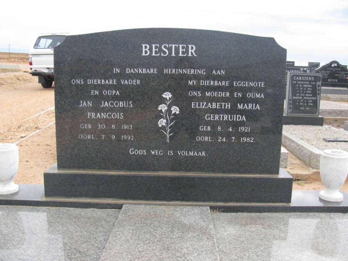 BESTER Jan Jacobus Francois 1913-1992 &amp; Elizabeth Maria Gertruida 1921-1982