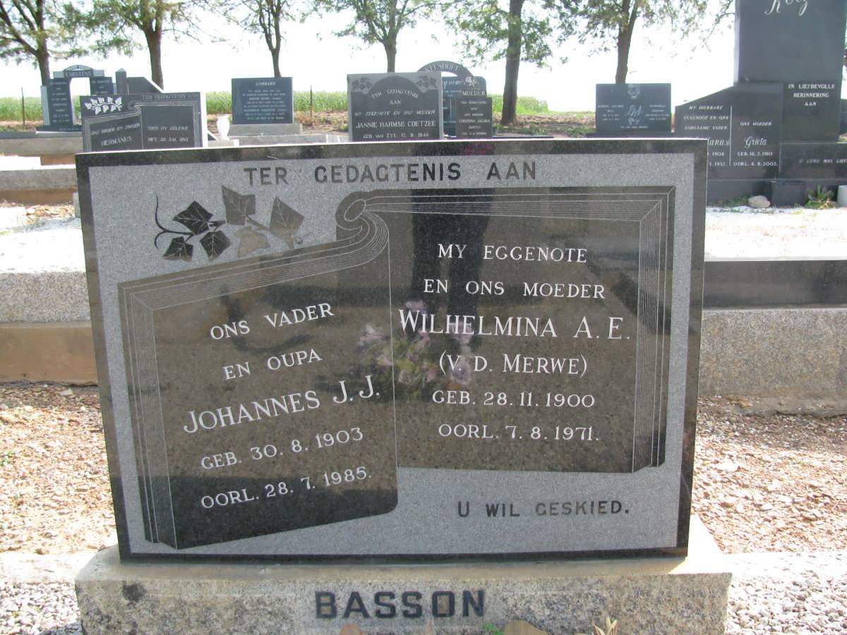 BASSON Johannes J.J. 1903-1985 &amp; Wilhelmina A.E. V.D. MERWE 1900-1971