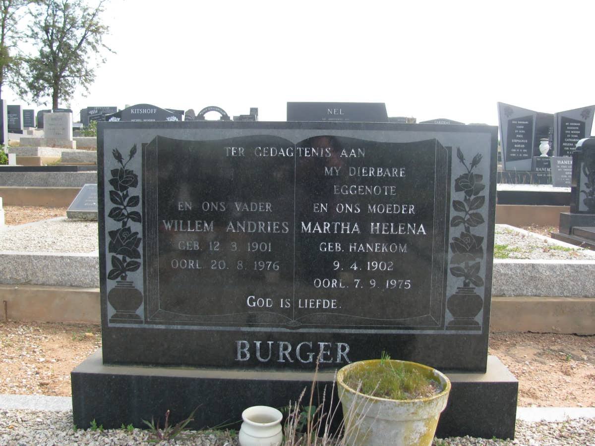BURGER Willem Andries 1901-1976 &amp; Martha Helena HANEKOM 1902-1975