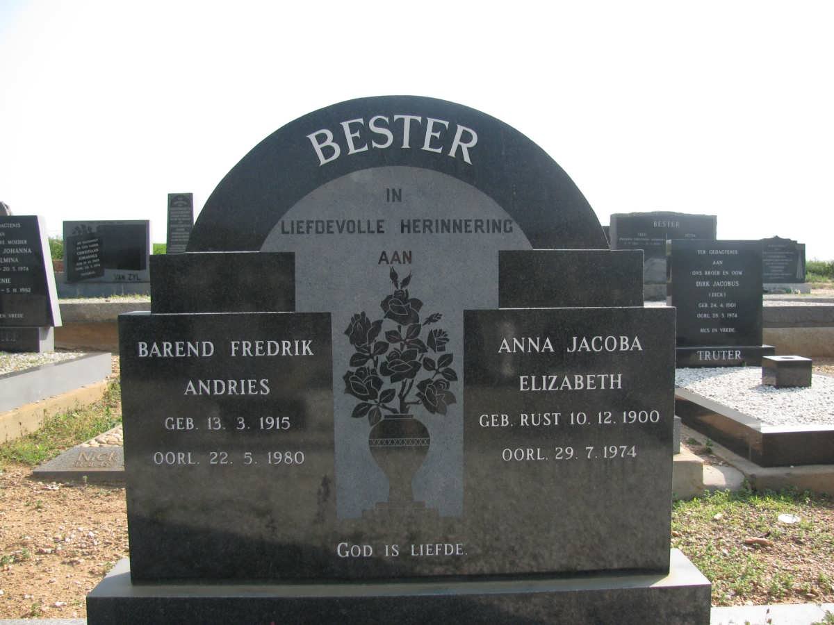 BESTER Barend Frederik Andries 1915-1980 &amp; Anna Jacoba Elizabeth 1900-1974
