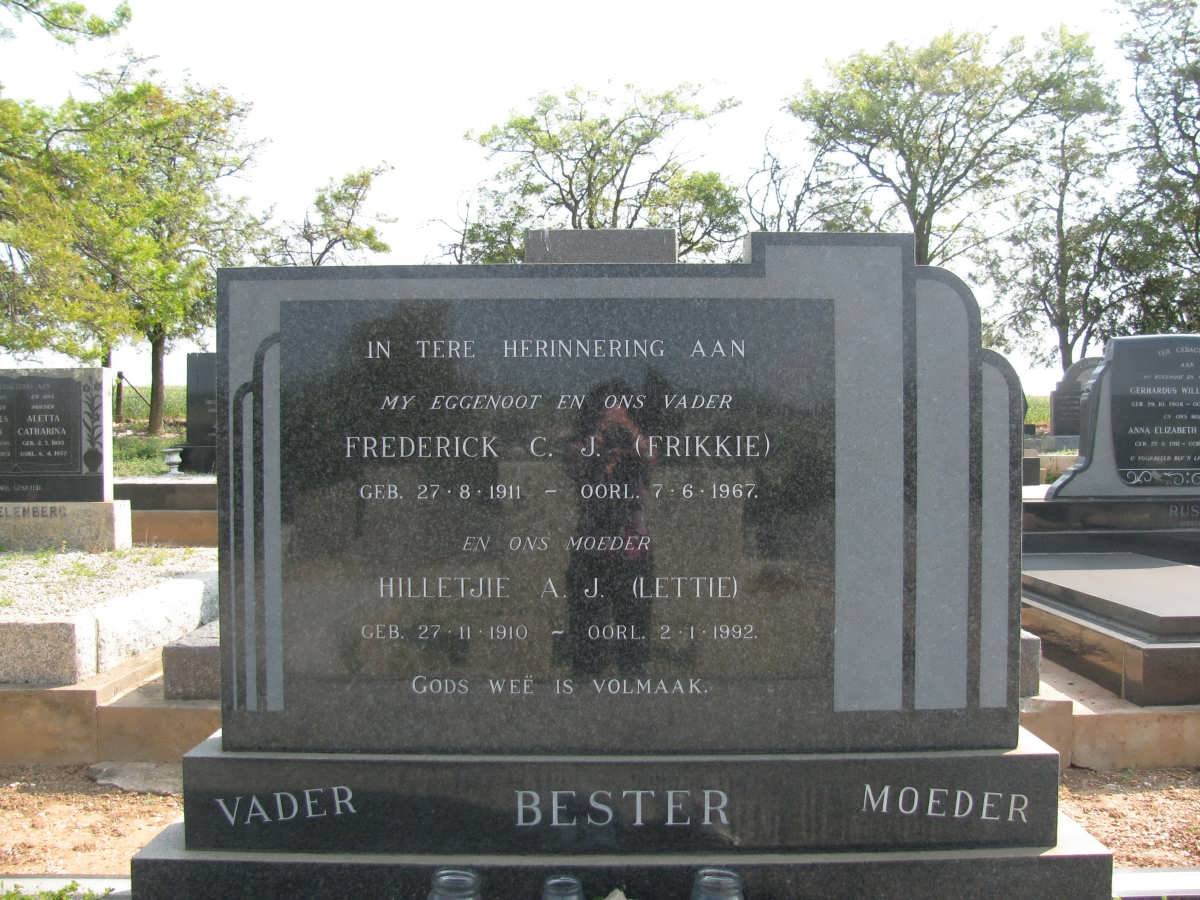 BESTER Frederick C.J. 1911-1967 &amp; Hilletjie A.J. 1910-1992