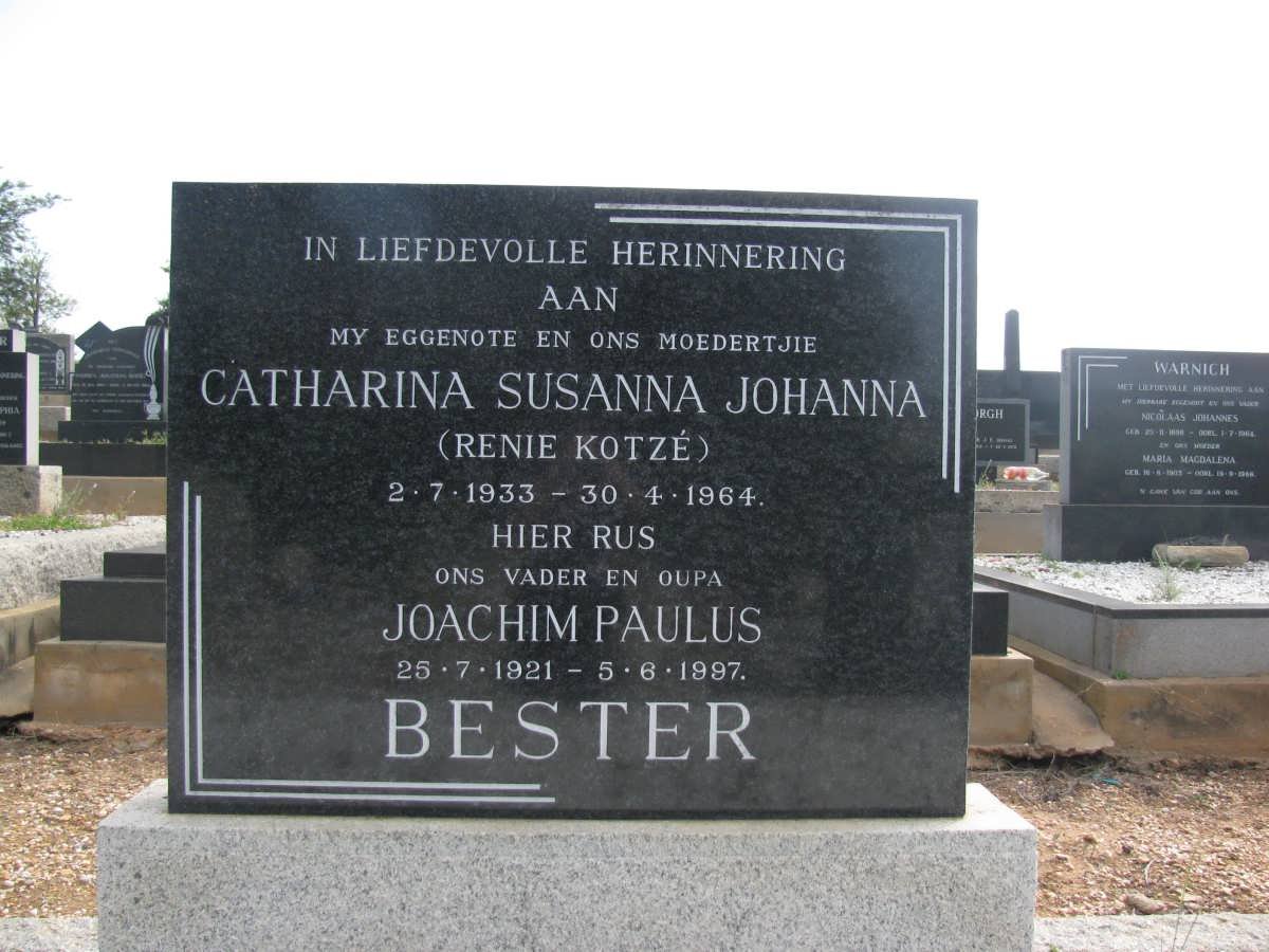 BESTER Joachim Paulus 1921-1997 &amp; Catharina Susanna Johanna KOTZE 1933-1964