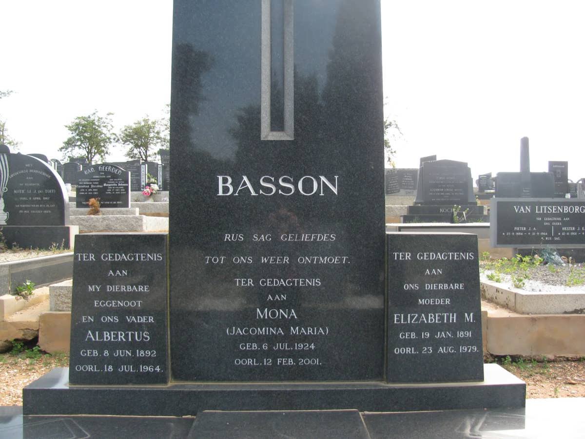 BASSON Albertus 1892-1964 &amp; Elizabeth M. 1891-1979 :: Jacomina Maria 1924-2001