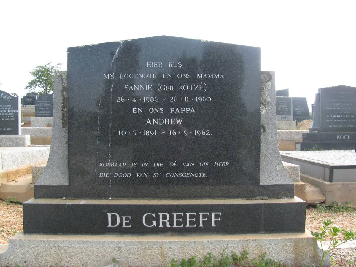 GREEFF Andrew, de 1891-1962 &amp; Sannie KOTZE 1906-1960