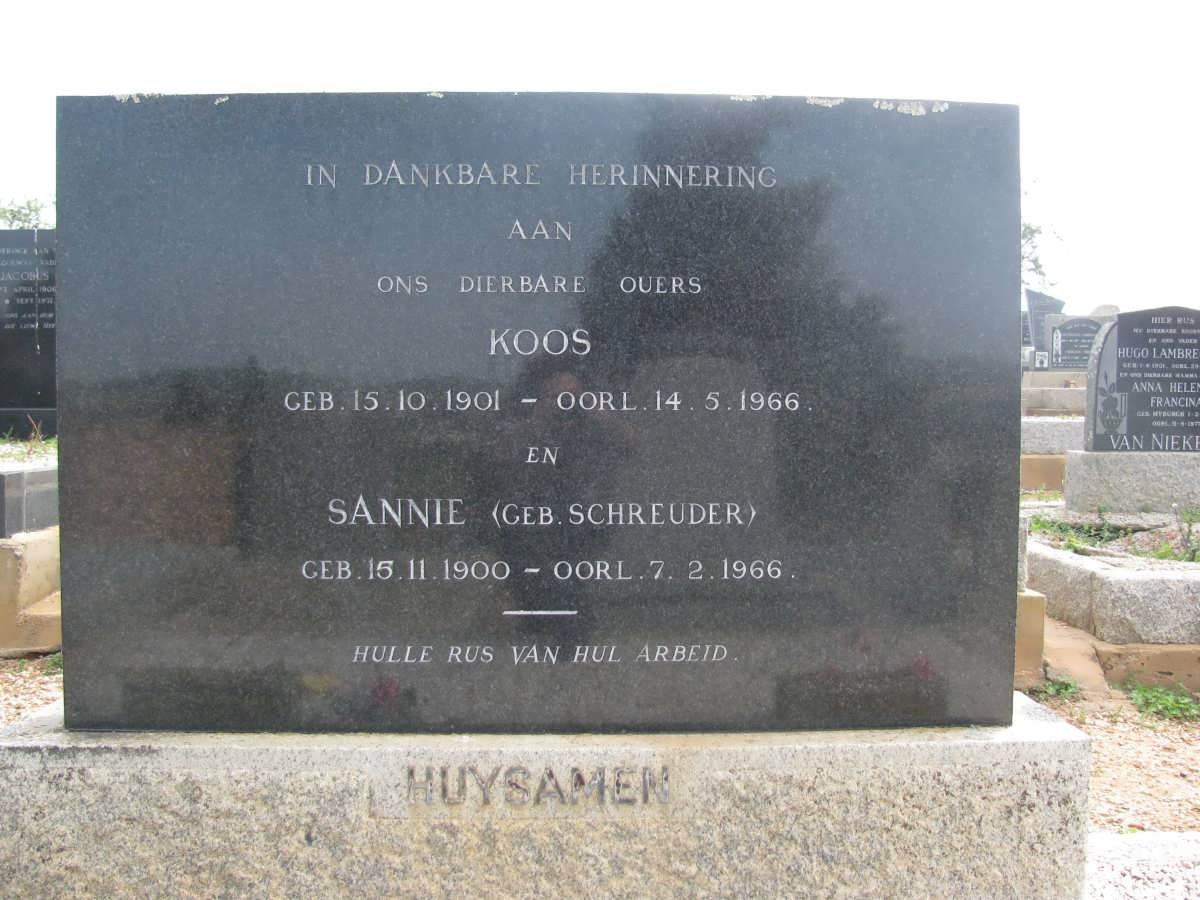 HUYSAMEN Koos 1901-1966 &amp; Sannie SCHREUDER 1900-1966