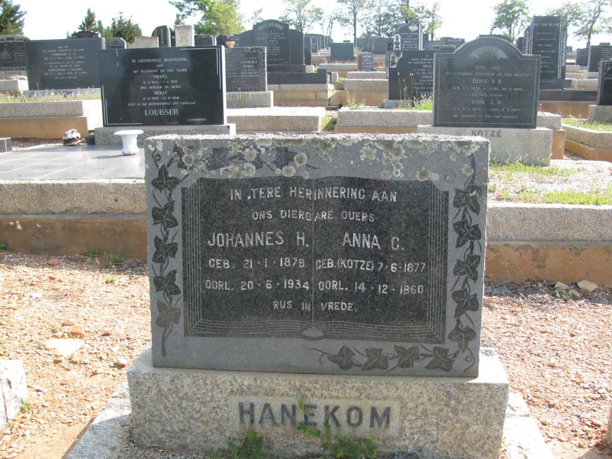 HANEKOM Johannes H. 1879-1934 &amp; Anna C. KOTZE 1877-1960