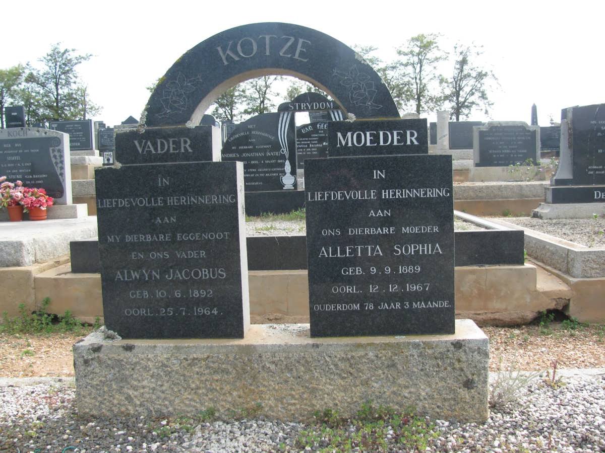 KOTZE Alwyn Jacobus 1892-1964 &amp; Aletta Sophia 1889-1967