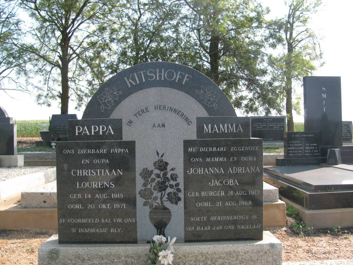 KITSHOFF Christiaan Lourens 1915-1971 &amp; Johanna Adriana Jacoba BURGER 1912-1968