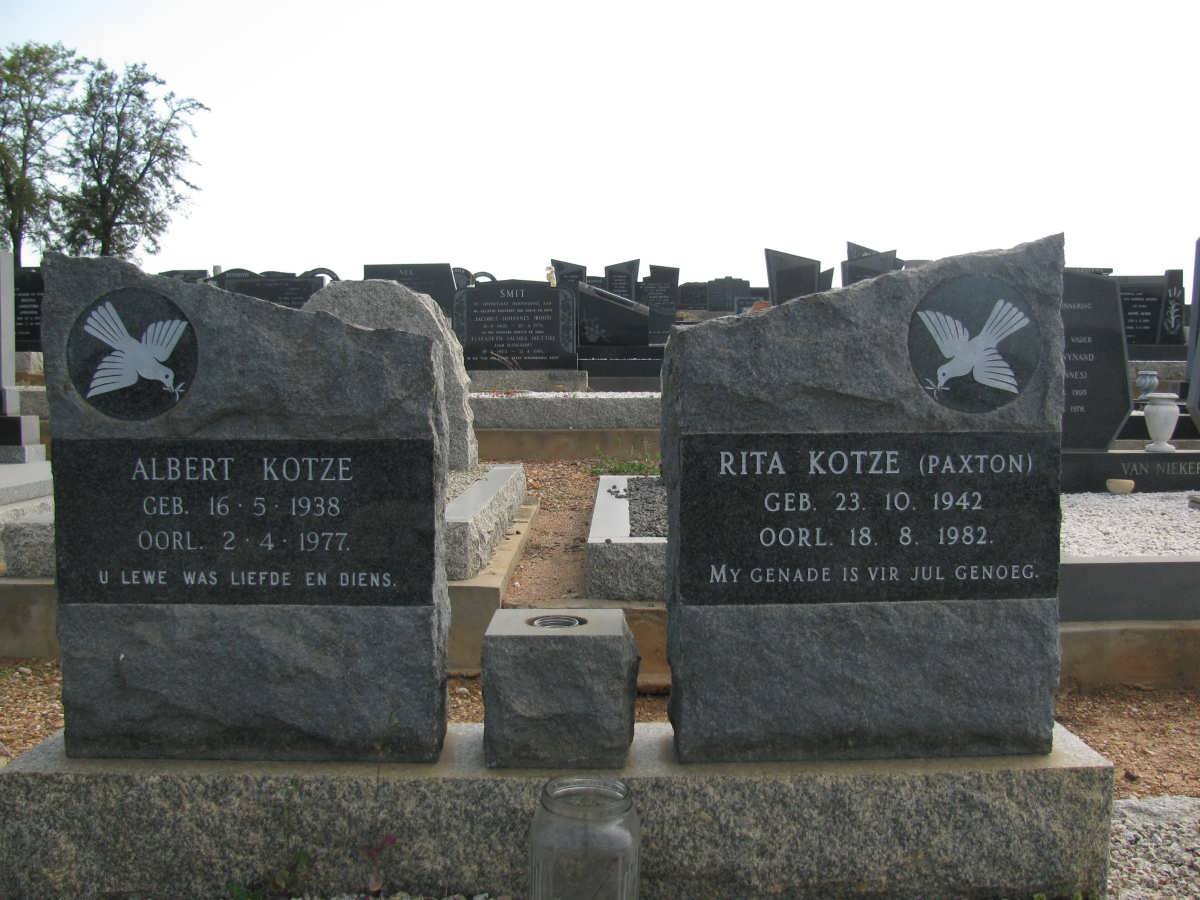 KOTZE Albert 1938-1977 &amp; Rita PAXTON 1942-1982