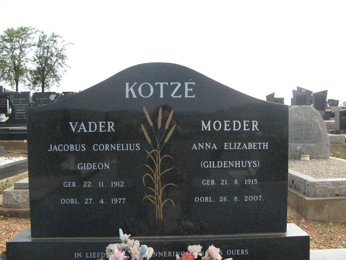 KOTZE Jacobus Cornelius Gideon 1912-1977 &amp; Anna Elizabeth GILDENHUYS 1915-2007
