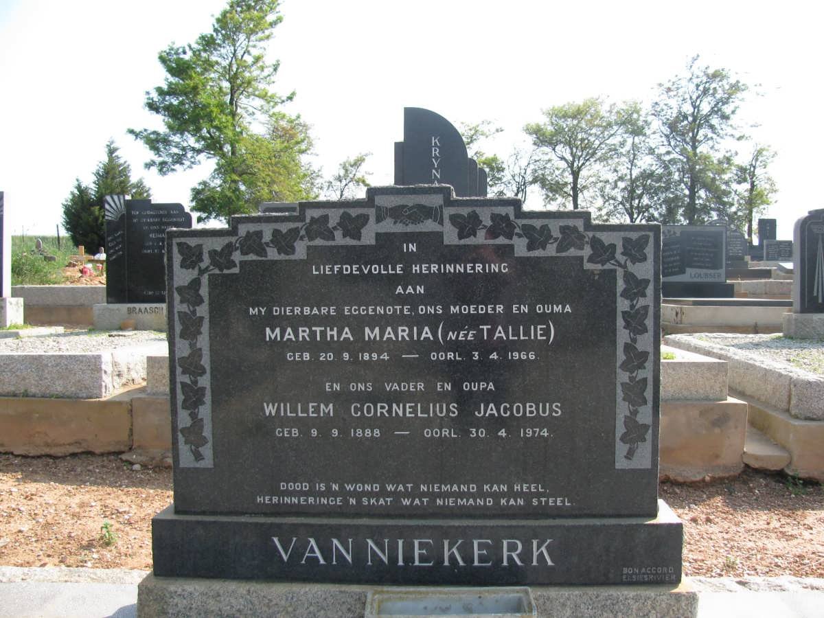 NIEKERK Willem Cornelius Jacobus, van 1888-1974 &amp; Martha Maria TALLIE 1894-1966