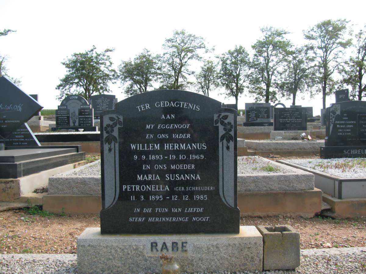 RABE Willem Hermanus 1893-1969 &amp; Maria Susanna Petronella SCHREUDER 1895-1985