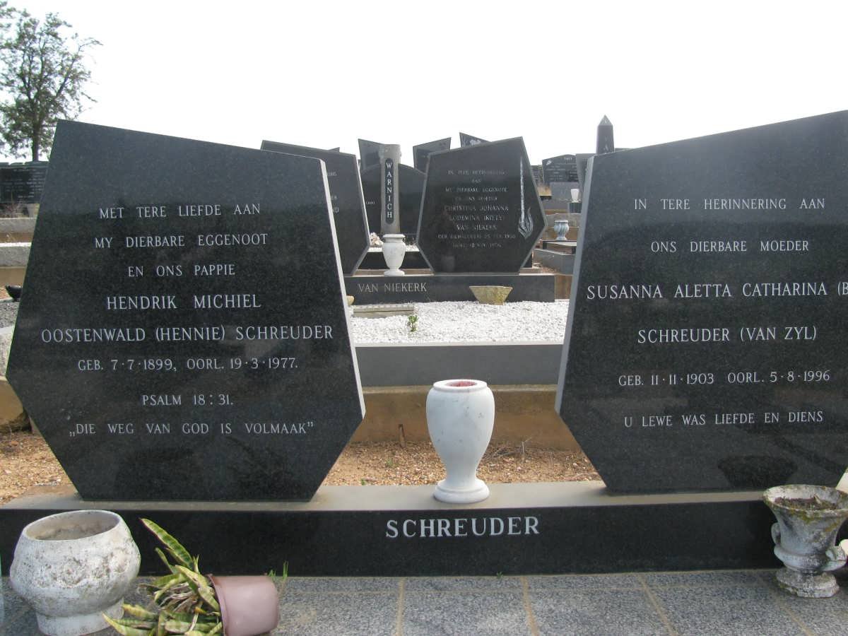 SCHREUDER Hendrik Michiel Oostenwald 1899-1977 &amp; Susanna Aletta Catharina VAN ZYL 1903-1996