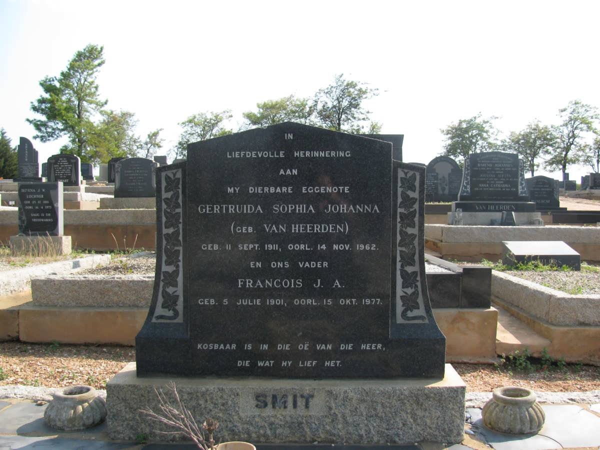 SMIT Francois J.A. 1901-1977 &amp; Gertruida Sophia Johanna VAN HEERDEN 1911-1962