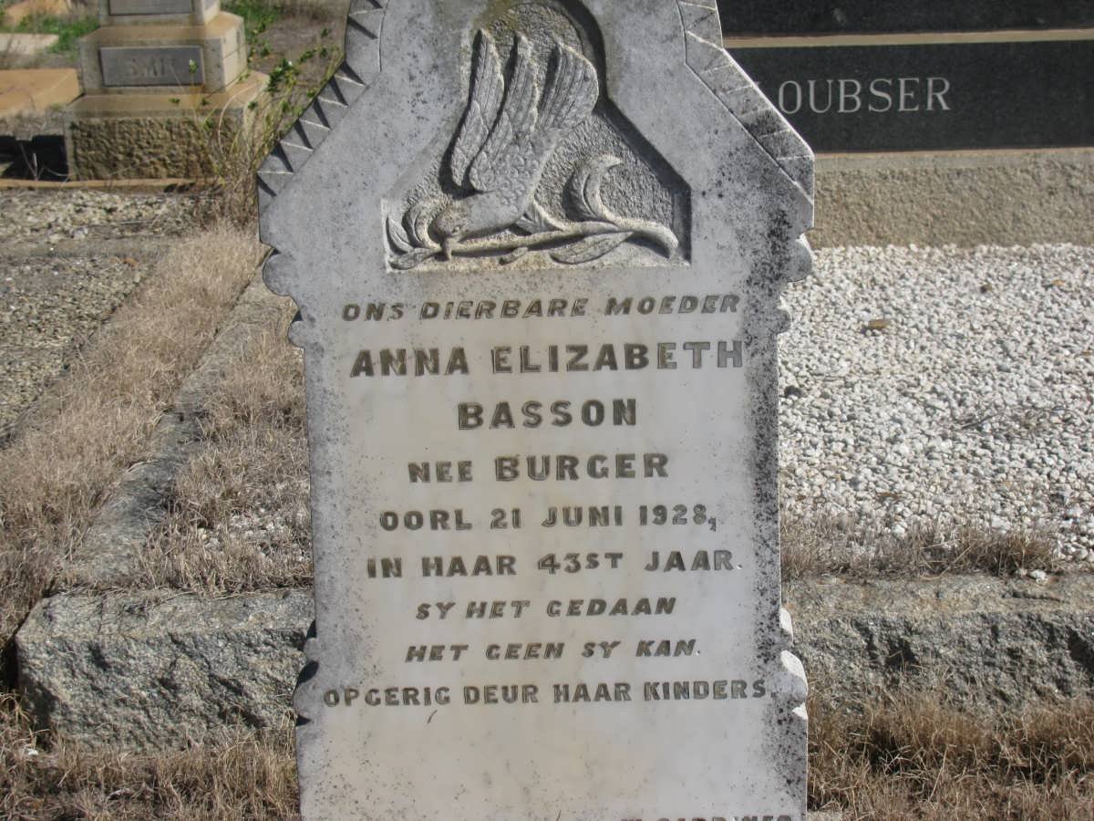 BASSON Anna Elizabeth nee BURGER -1928