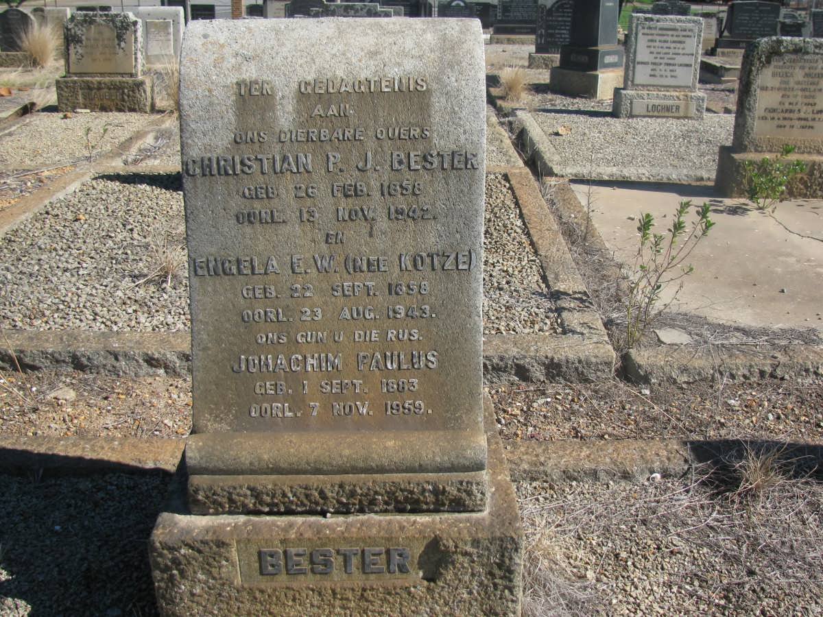 BESTER Christiaan P.J. 1858-1942 &amp; Engela E.W. KOTZE 1858-1943 :: BESTER Joachim Paulus 1883-1959