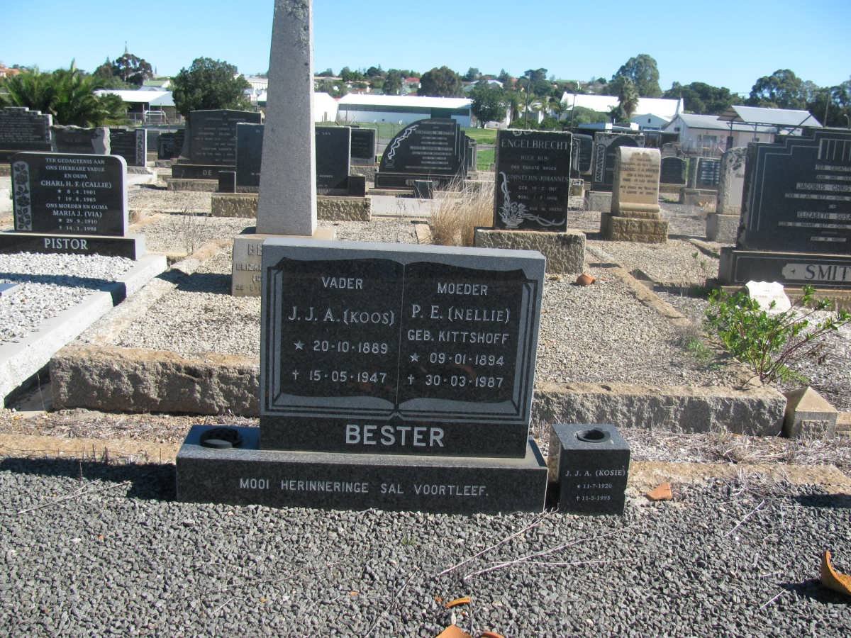 BESTER Jacobus Johannes Andries 1889-1947 &amp; P.E. KITSHOFF 1894-1987 :: BESTER J.J.A. 1920-1995