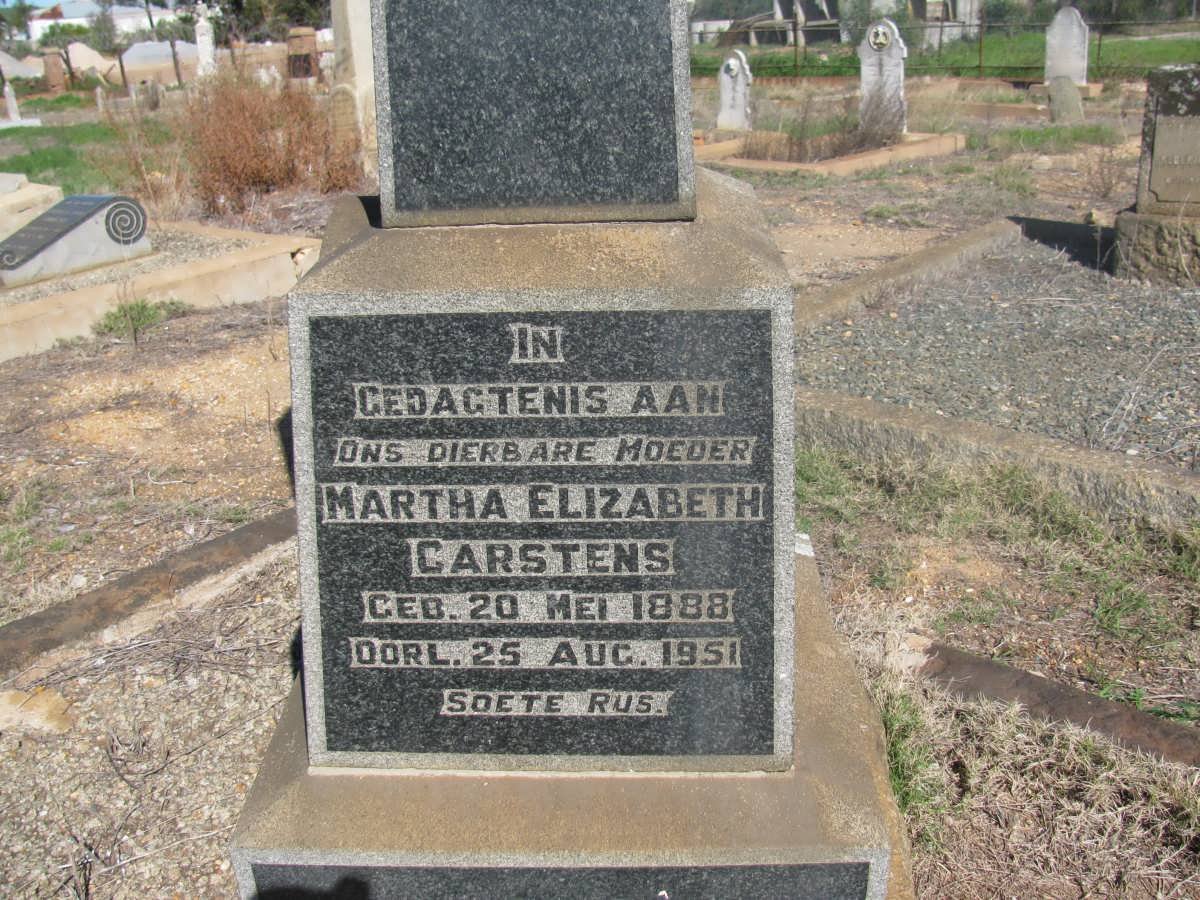 CARSTENS Theunis H. 1867-1927 &amp; Martha Elizabeth 1881-1951