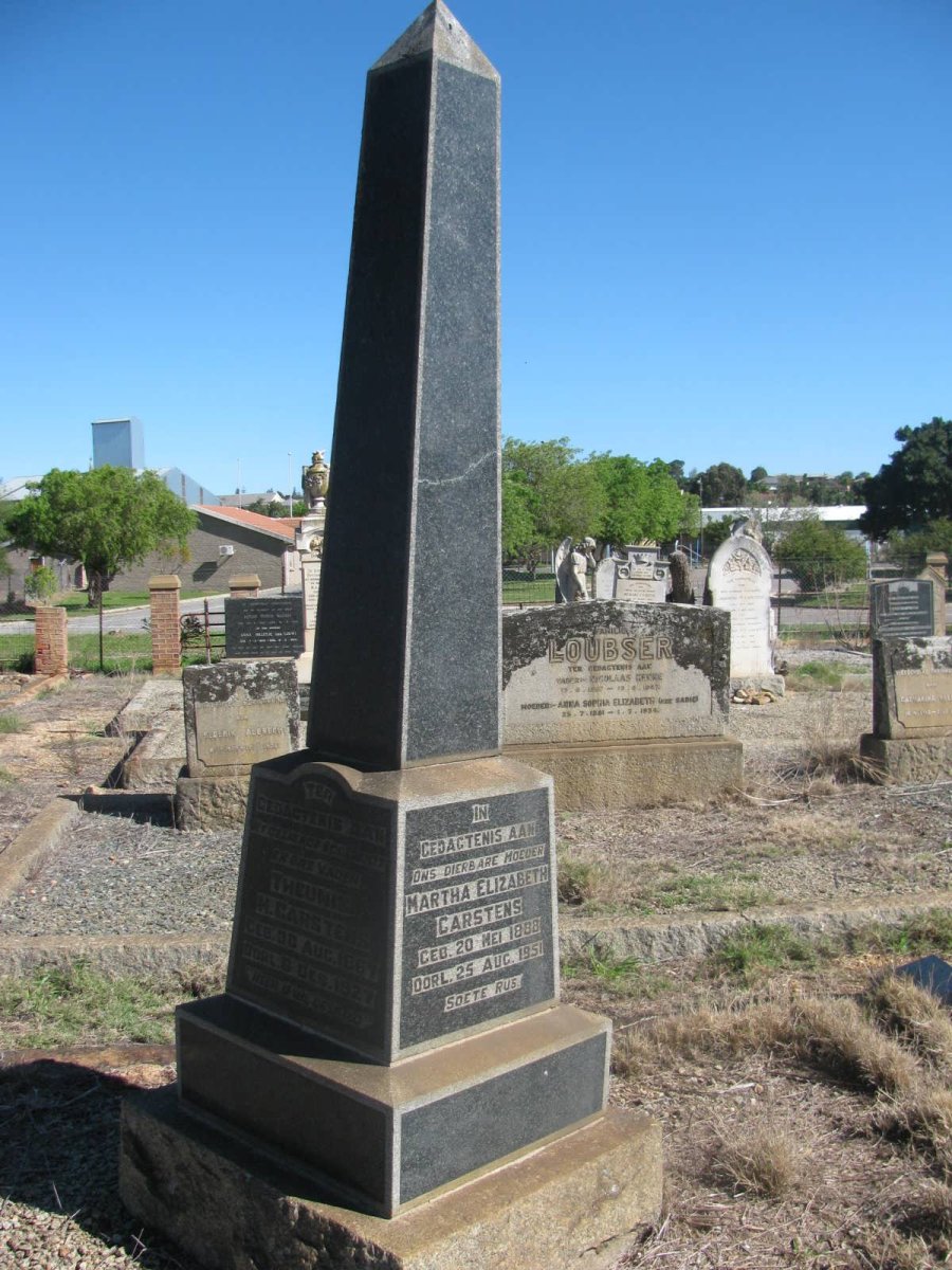 CARSTENS Theunis H. 1867-1927 &amp; Martha Elizabeth 1881-1951