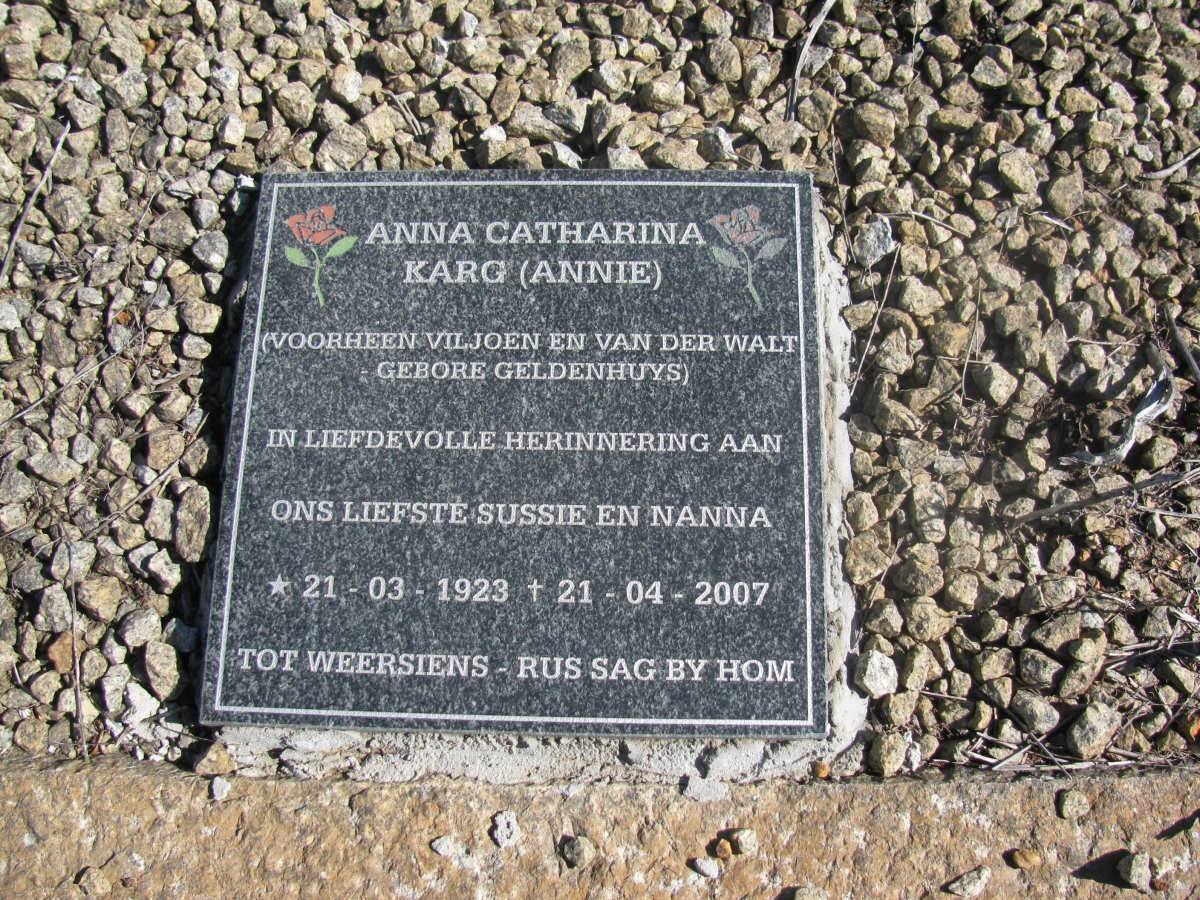 KARG Anna Catharina voorheen VILJOEN en VAN DER WALT geb. GELDENHUYS 1923-2007