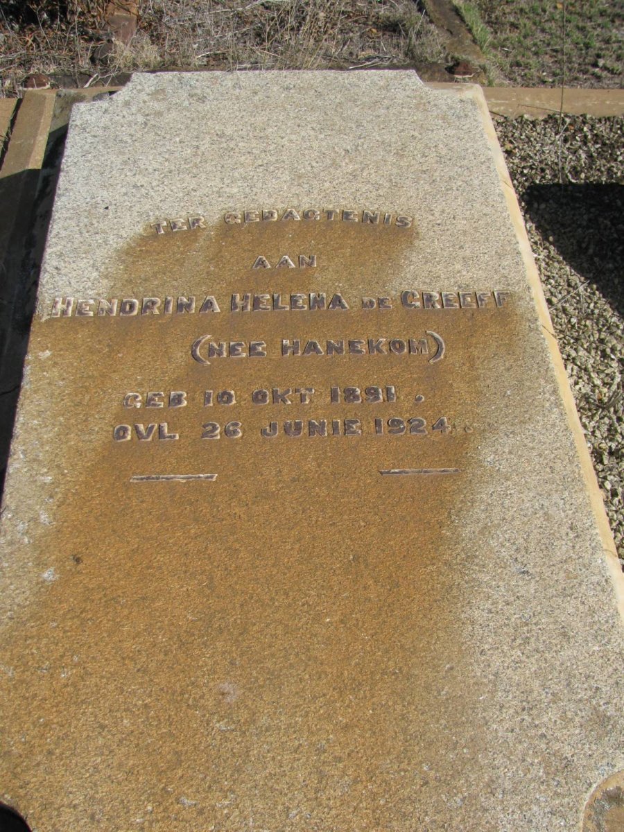 GREEFF Hendrina Helena, de nee HANEKOM 1891-1924 