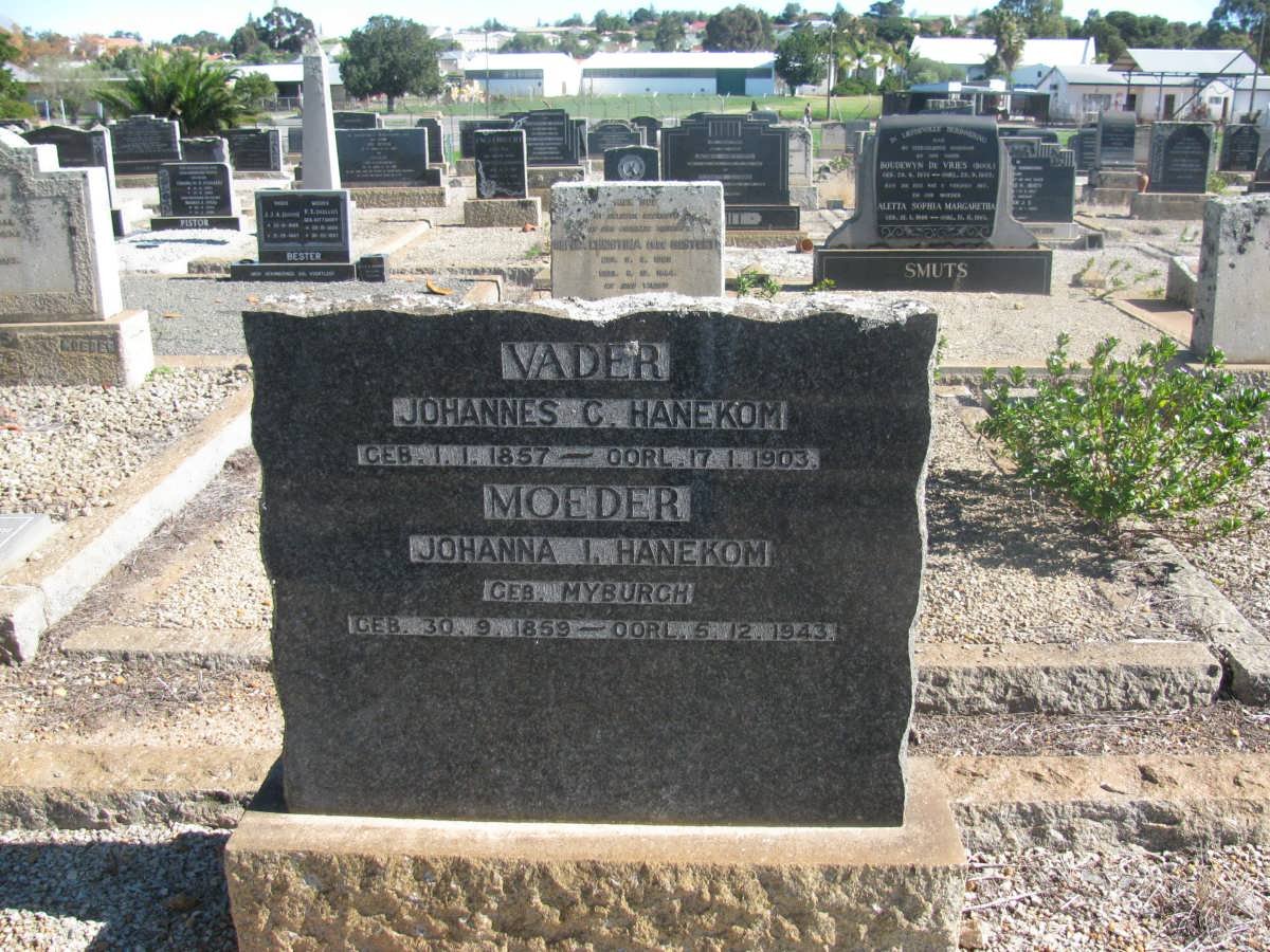 HANEKOM Johannes C. 1857-1903 &amp; Johanna I. MYBURGH 1859-1943