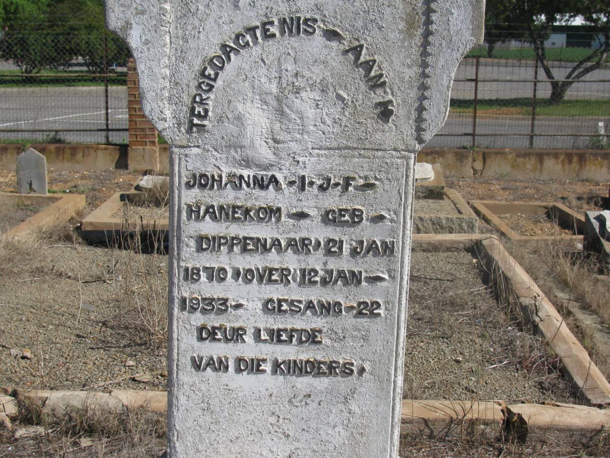 HANEKOM Johanna I.J.F. nee DIPPENAAR 1870-1933