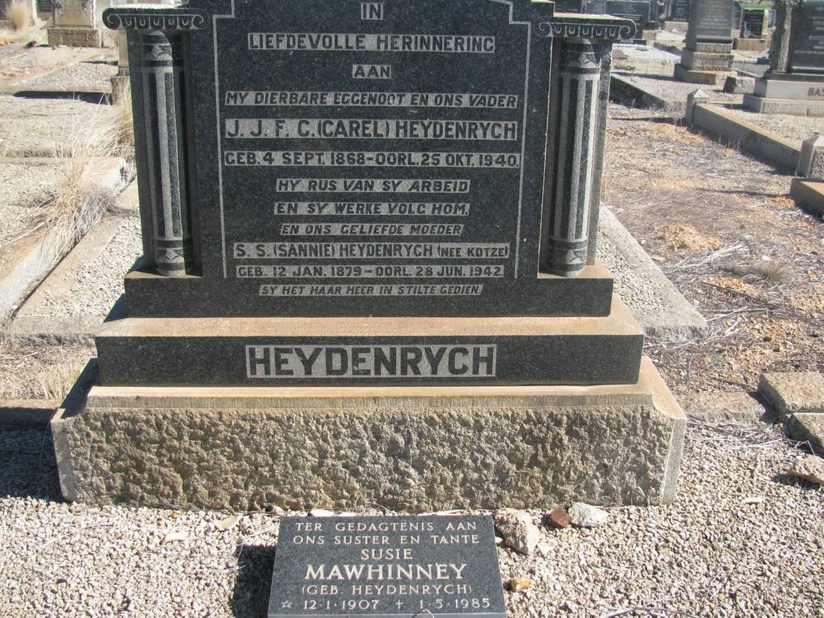 HEYDENRYCH J.J.F.C. 1868-1940 &amp; S.S. KOTZE 1879-1942 :: MAWHINNEY Susie nee HEYDENRYCH 1907-1983