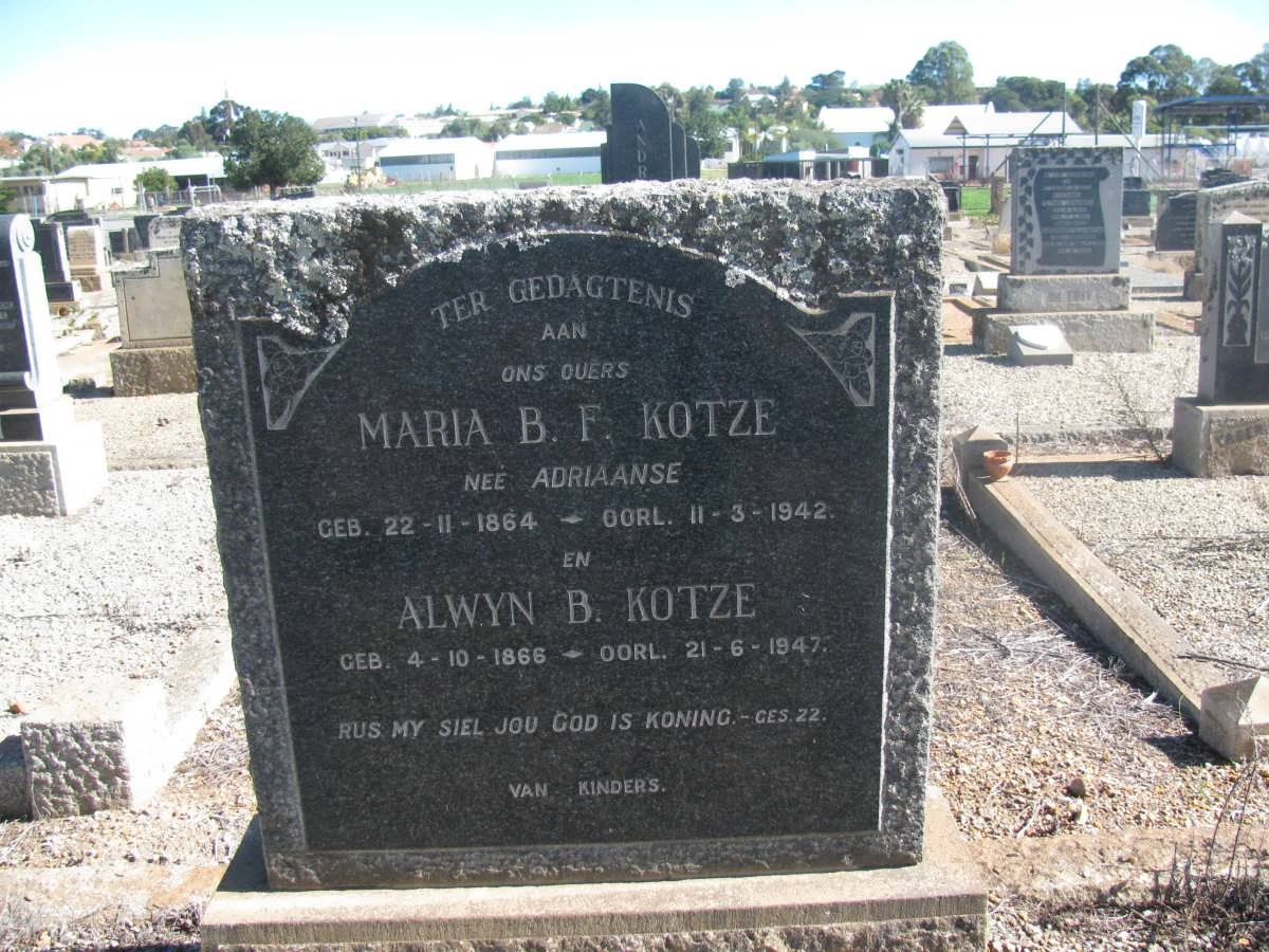 KOTZE Alwyn B. 1866-1947 &amp; Maria B.F. ADRIAANSE 1864-1942