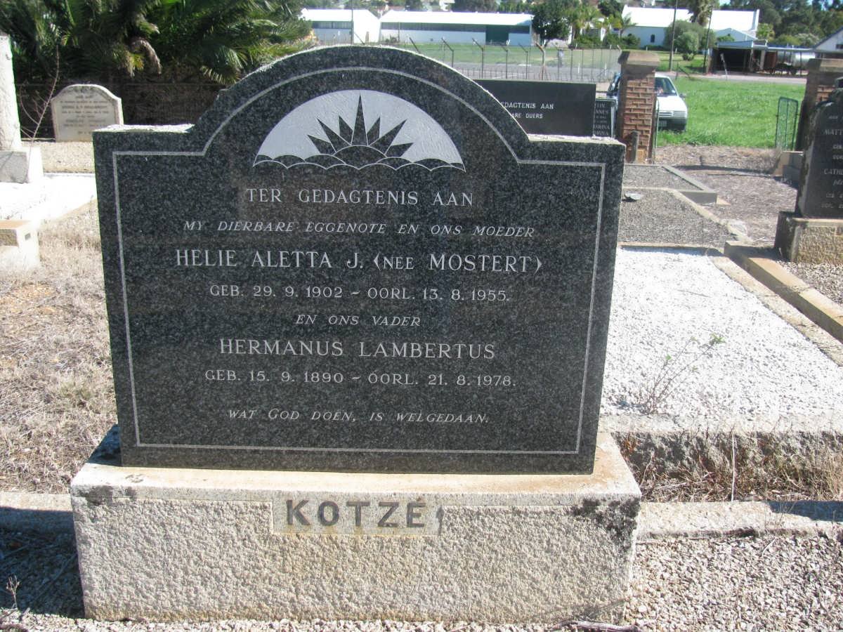 KOTZE Hermanus Lambertus 1890-1978 &amp; Helie Aletta J. MOSTERT 1902-1955