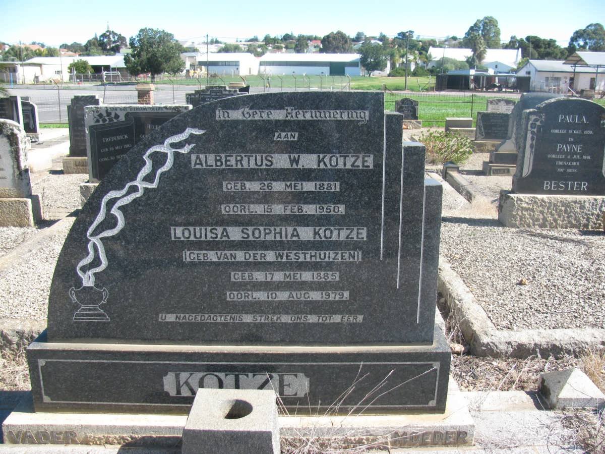 KOTZE Albertus W. 1881-1950 &amp; Louisa Sophia VAN DER WESTHUIZEN 1885-1979