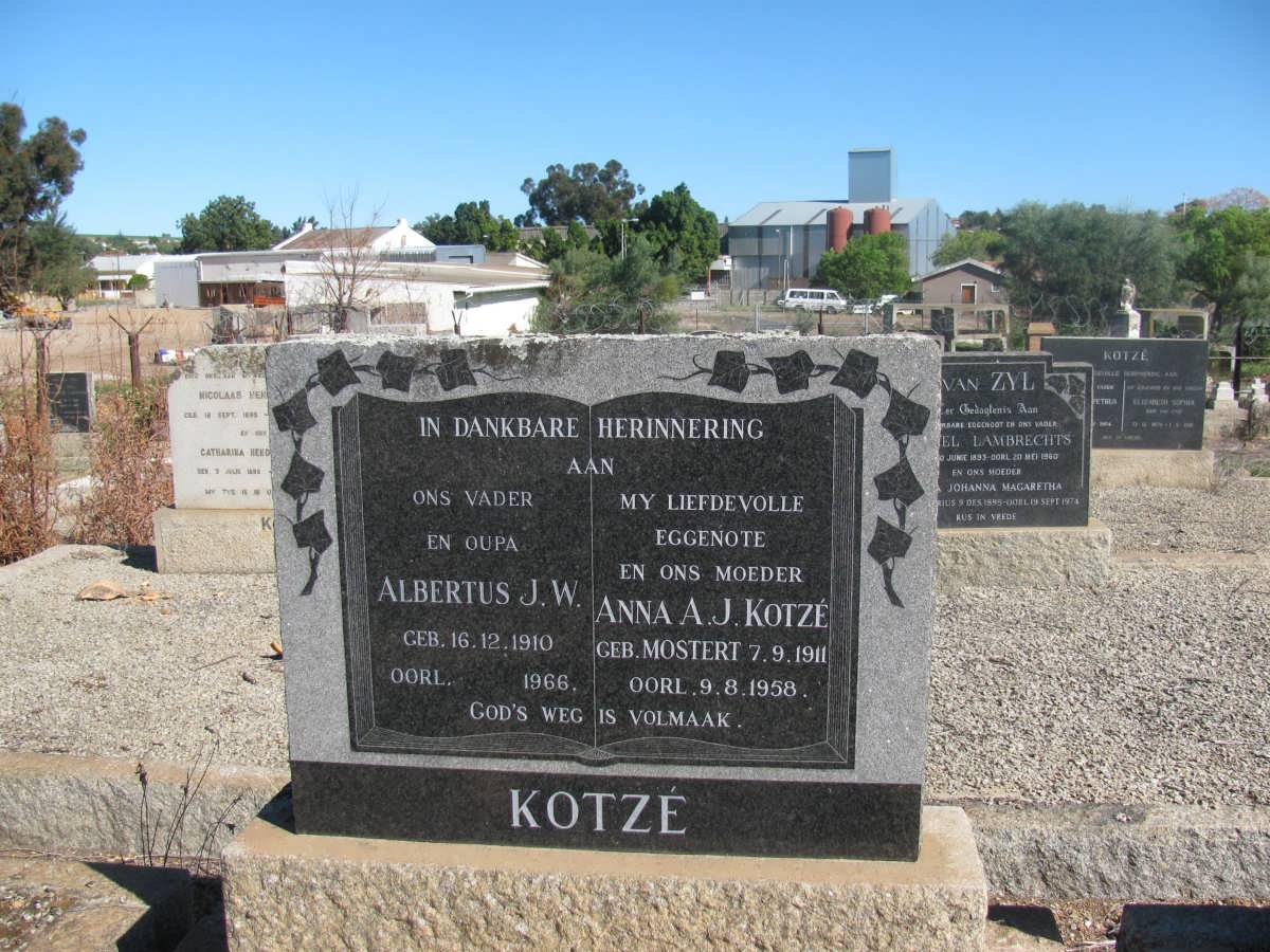 KOTZE Albertus J.W. 1910-1966 &amp; Anna A.J. MOSTERT 1911-1958