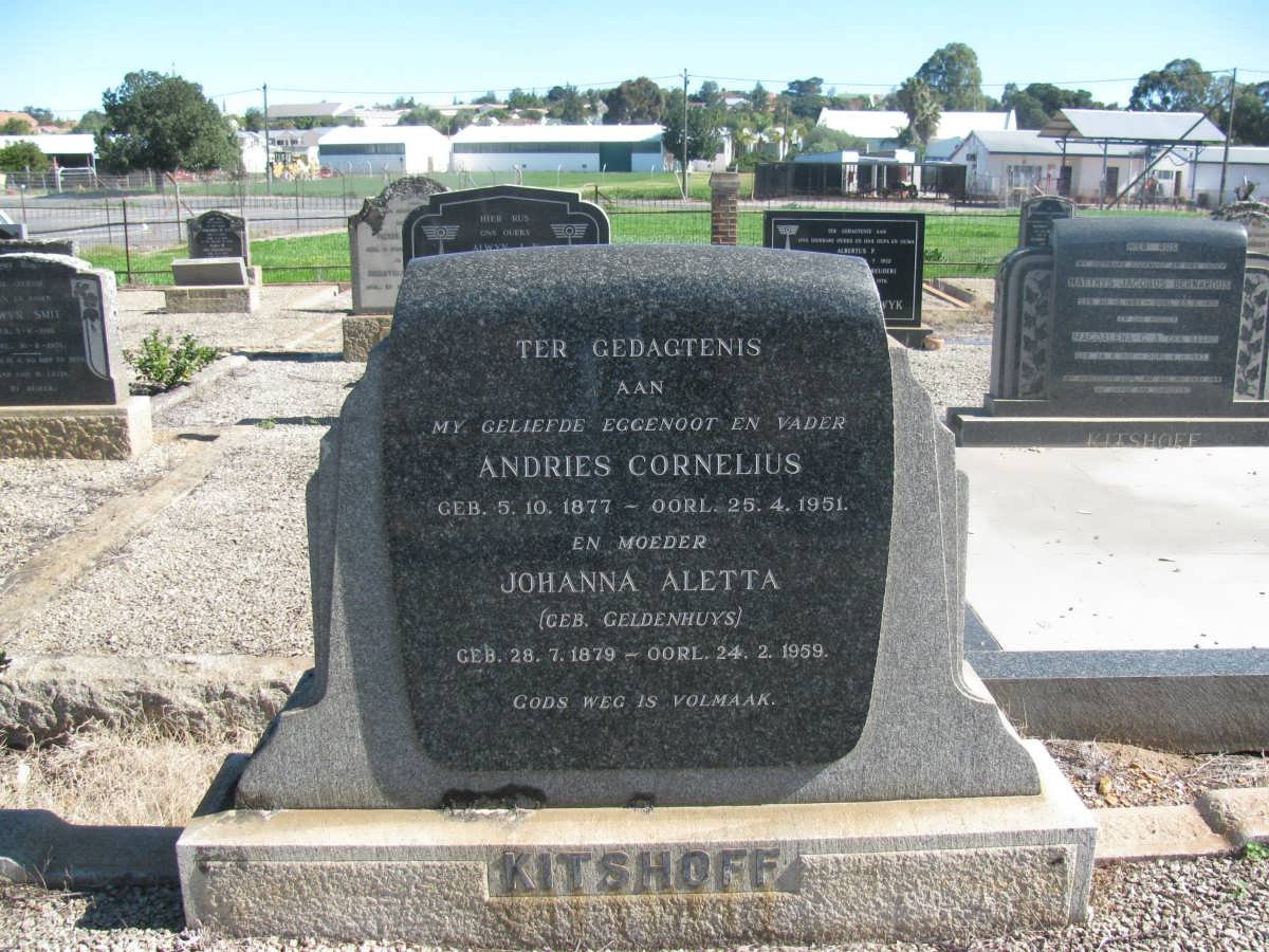 KITSHOFF Andries Cornelius 1877-1951 &amp; Johanna Aletta GELDENHUYS 1879-1959