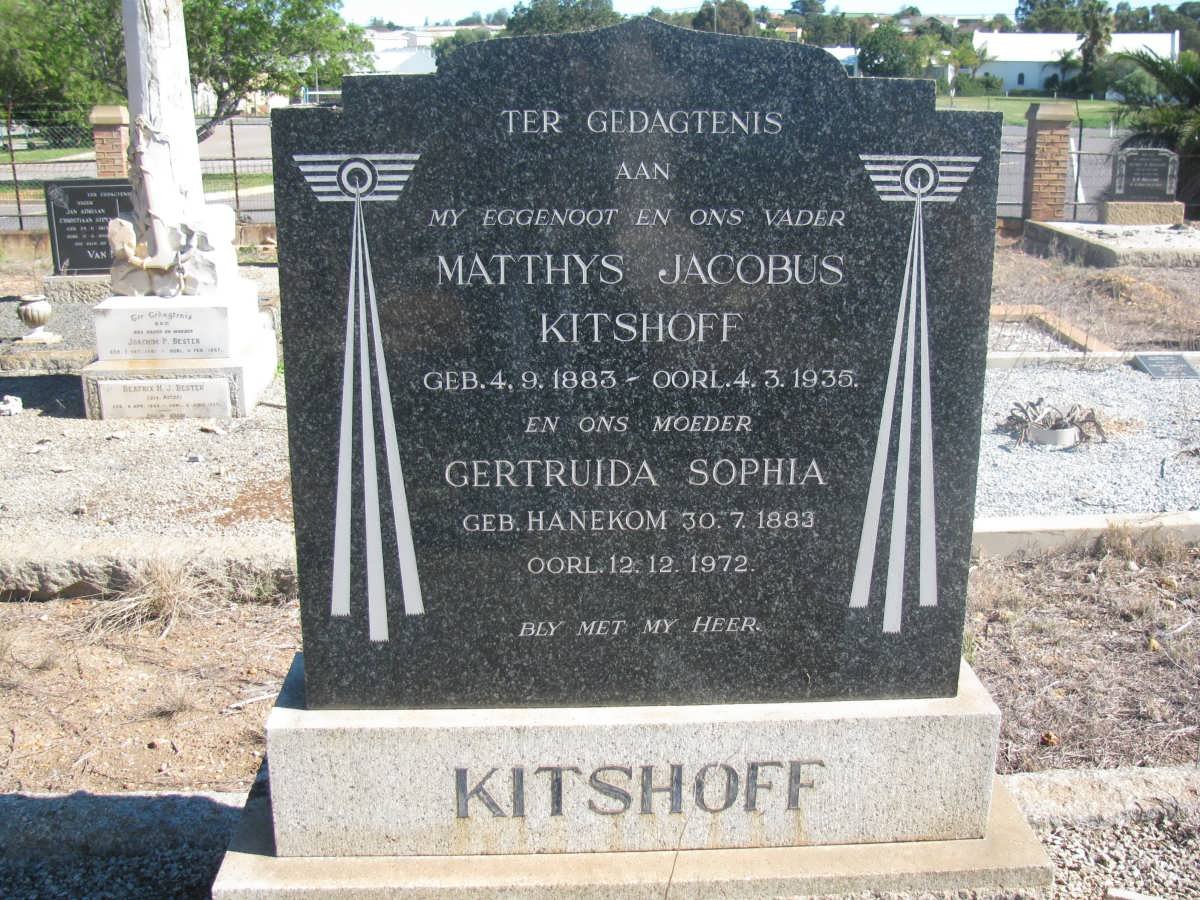 KITSHOFF Matthys Jacobus 1883-1935 &amp; Getruida Sophia HANEKOM 1883-1972