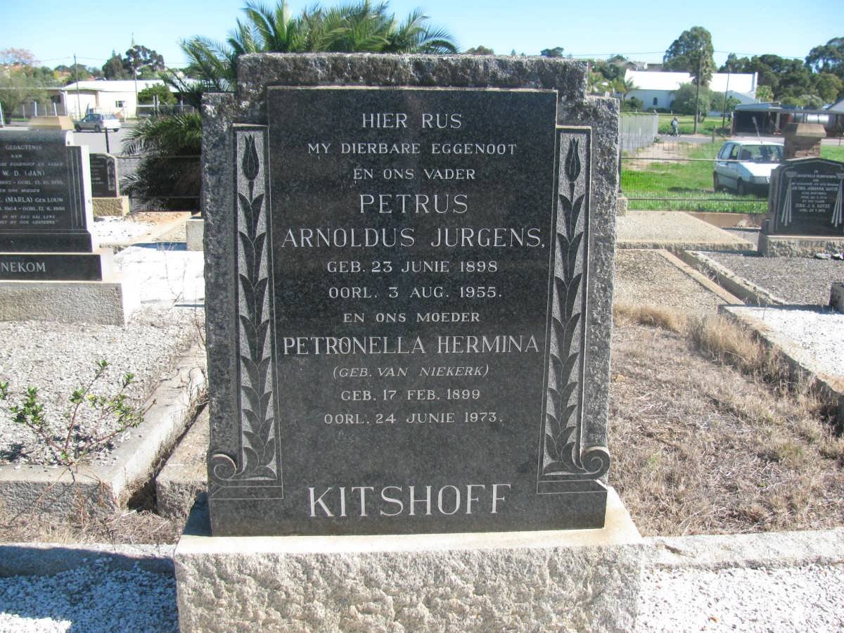 KITSHOFF Petrus Arnoldus Jurgens 1898-1955 &amp; Petronella Hermina VAN NIEKERK 1899-1973