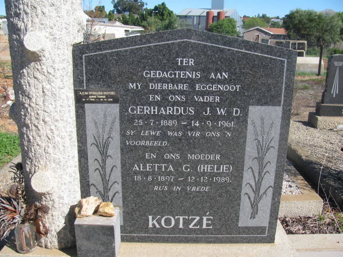 KOTZE Gerhardus J.W.D. 1889-1961 &amp; Aletta G. 1897-1989 :: STRAUSS A.C.M. nee KOTZE 1916-2008 