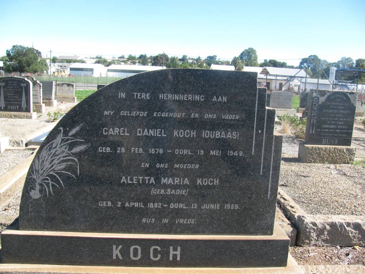 KOCH Carel Daniel 1876-1949 &amp; Aletta Maria SADIE 1882-1959