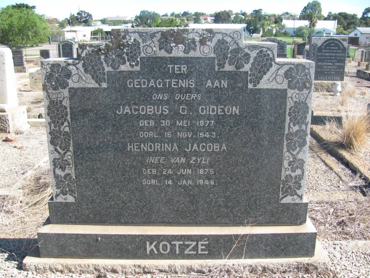 KOTZE Jacobus G. Gideon 1877-1943 &amp; Hendrina Jacoba VAN ZYL 1875-1946