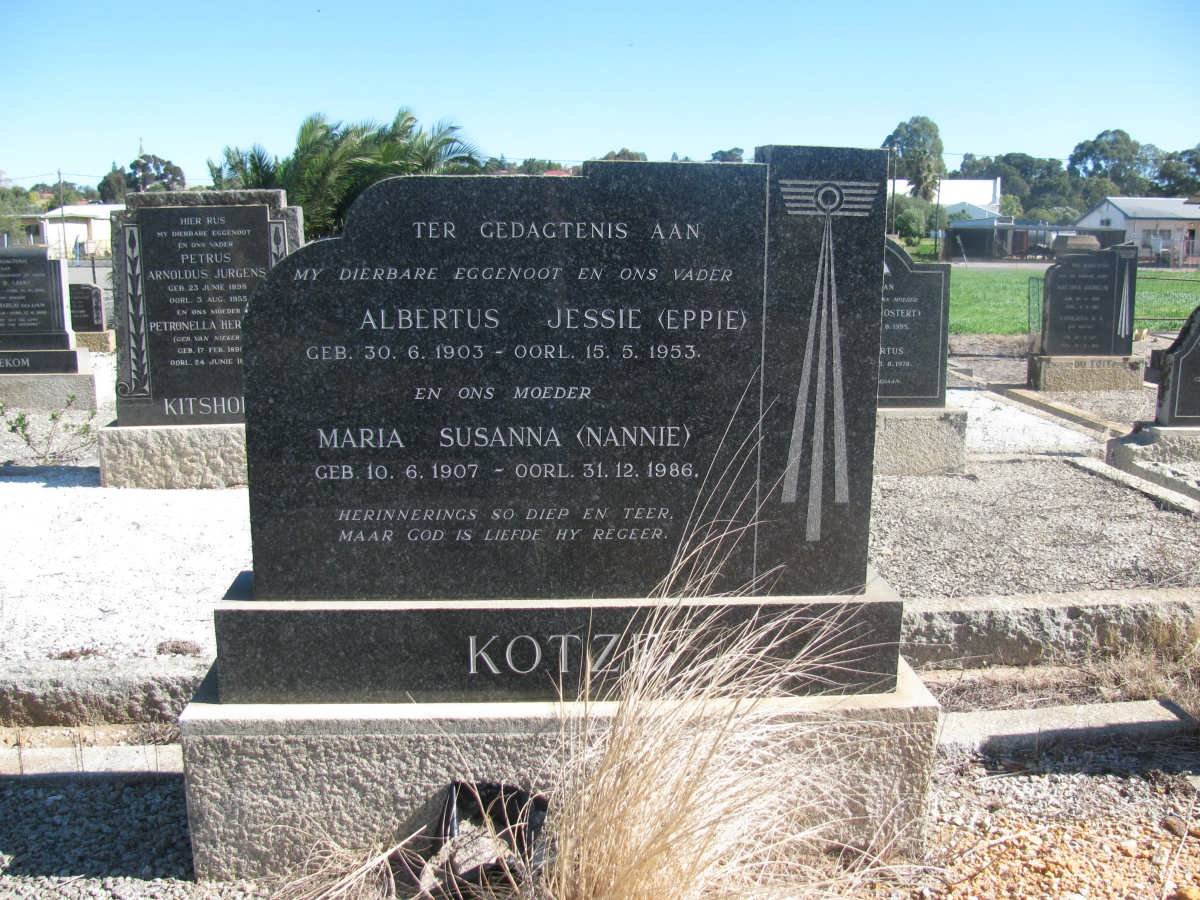 KOTZE Albertus Jessie 1903-1953 &amp; Maria Susanna 1907-1986