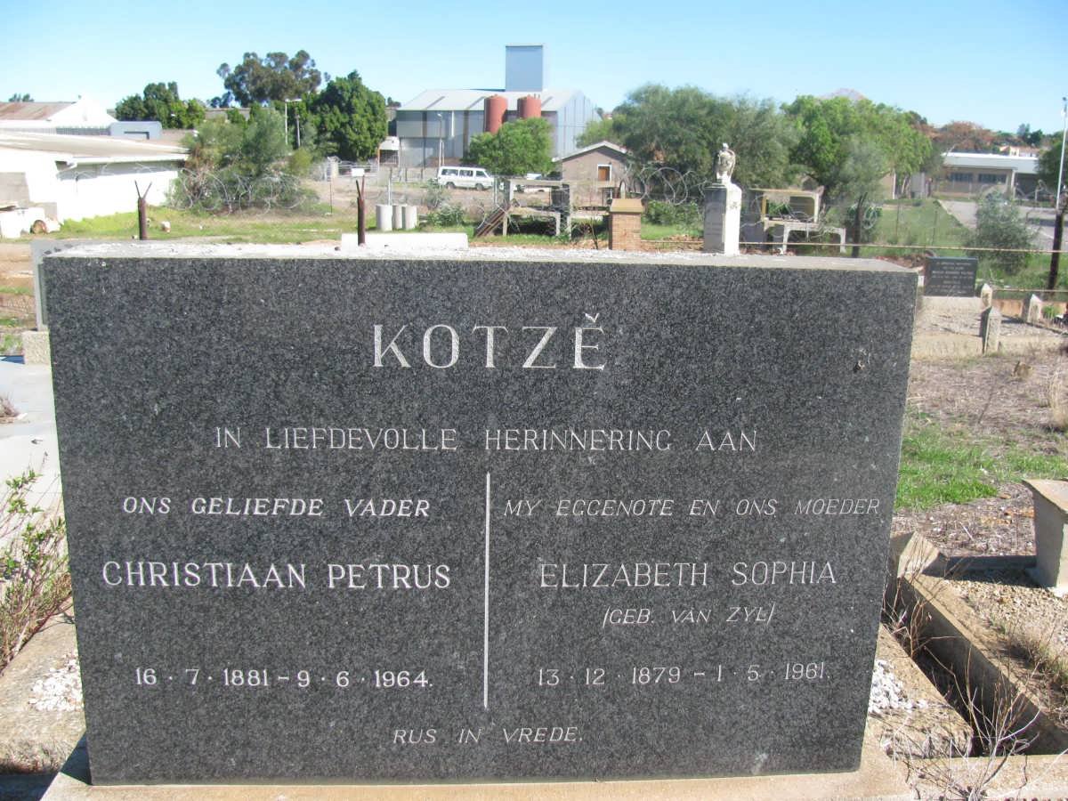 KOTZE Christiaan Petrus 1881-1964 &amp; Elizabeth Sophia VAN ZYL 1879-1961