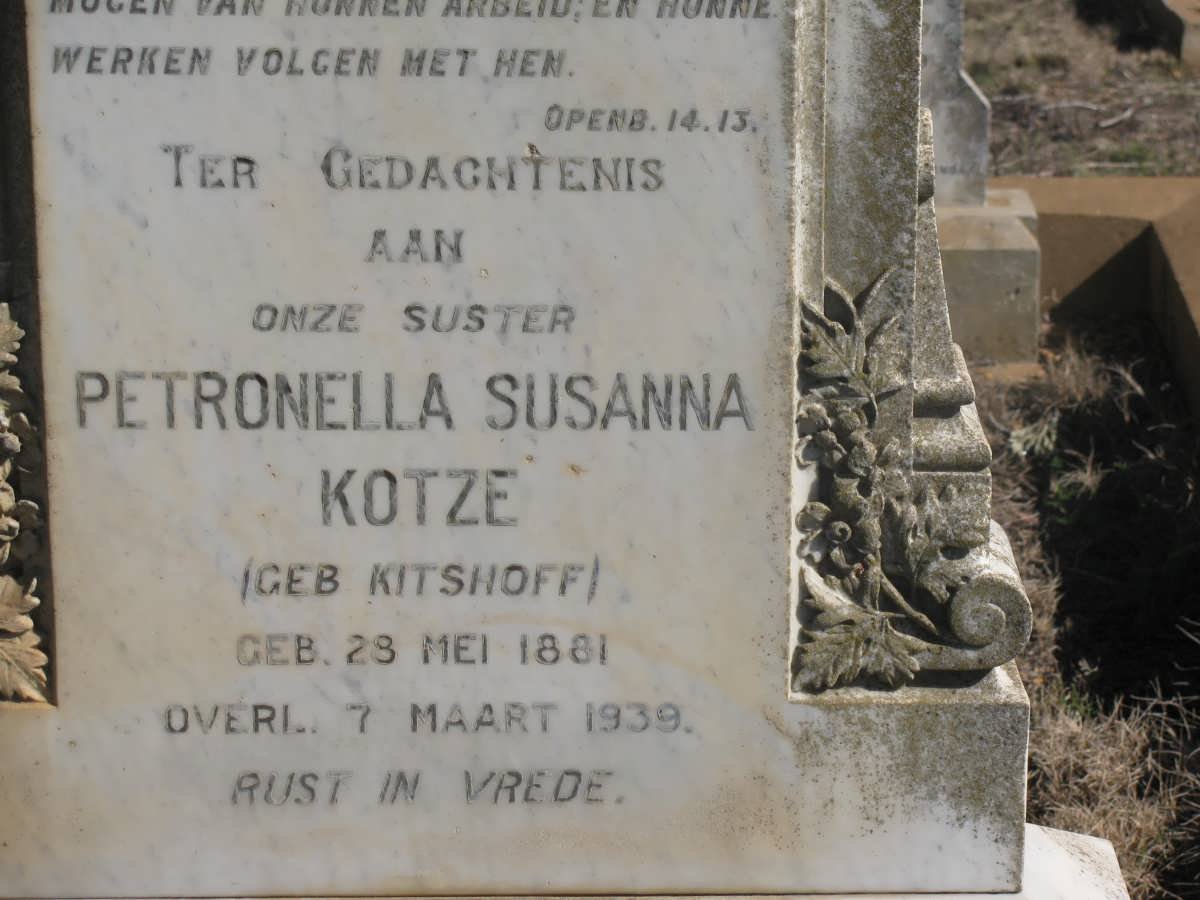 KOTZE Hermanus Christoffel 1867-1917 &amp; Petronella Susanna KITSHOFF 1881-1939