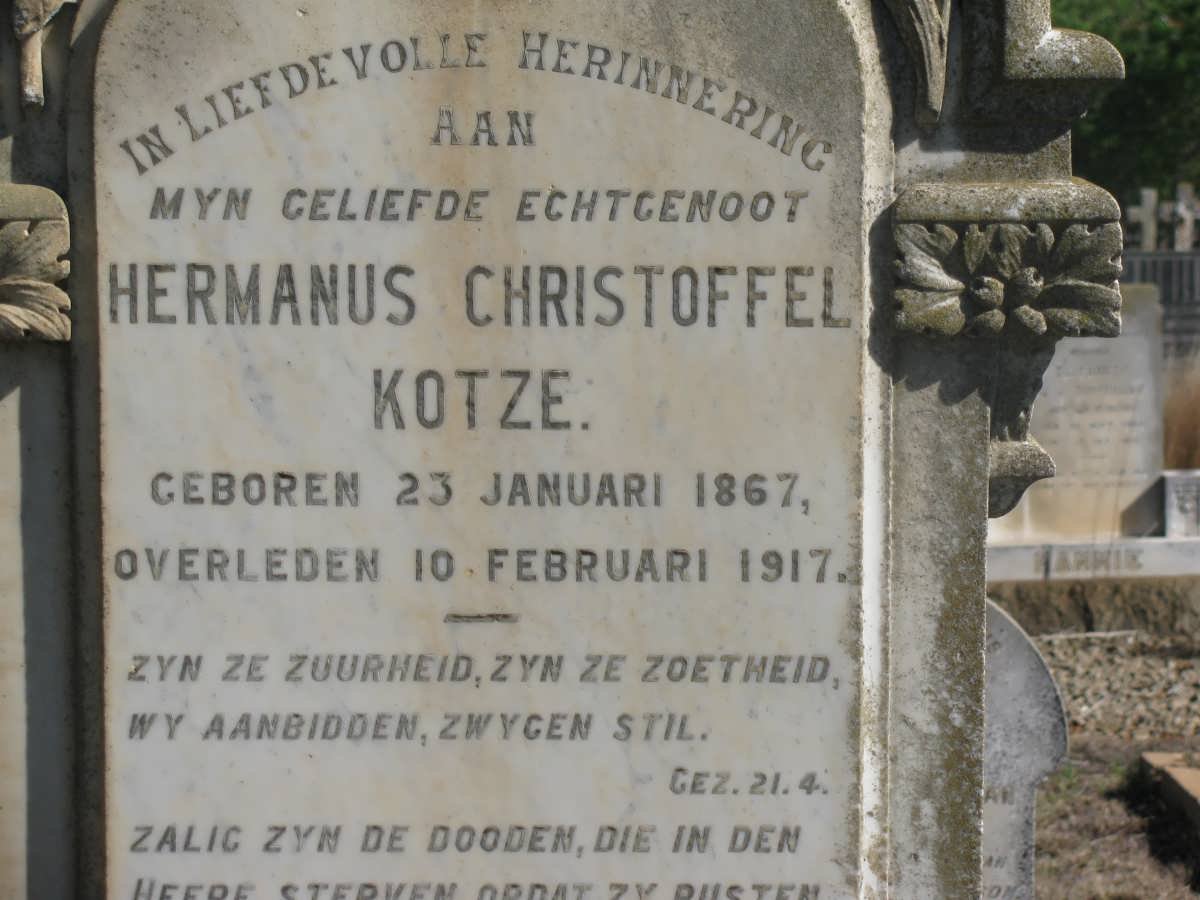 KOTZE Hermanus Christoffel 1867-1917 &amp; Petronella Susanna KITSHOFF 1881-1939
