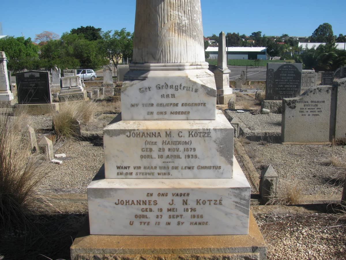 KOTZE Johannes J.N. 1876-1956 &amp; Johanna M.C. HANEKOM 1879-1935