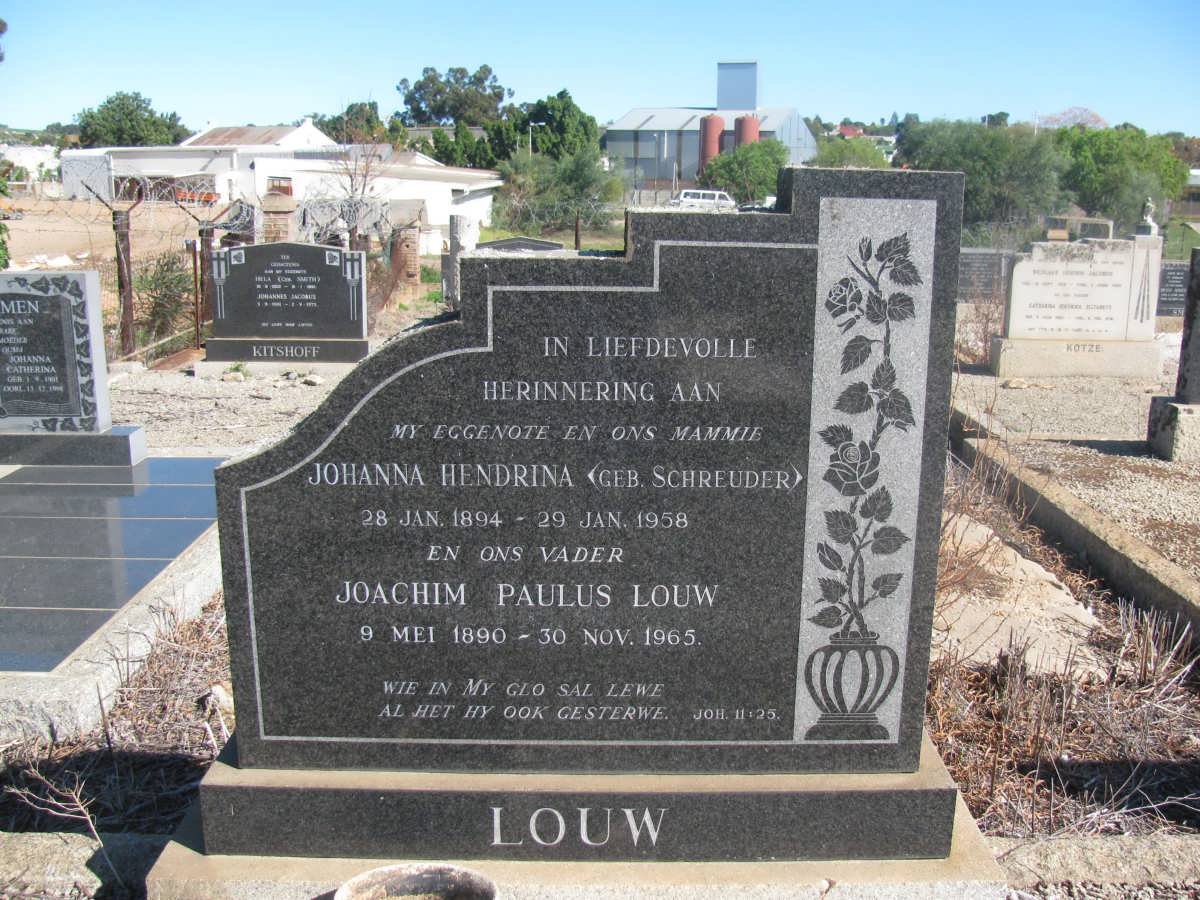 LOUW Joachim Paulus 1890-1965 &amp; Johanna Hendrina SCHREUDER 1894-1958
