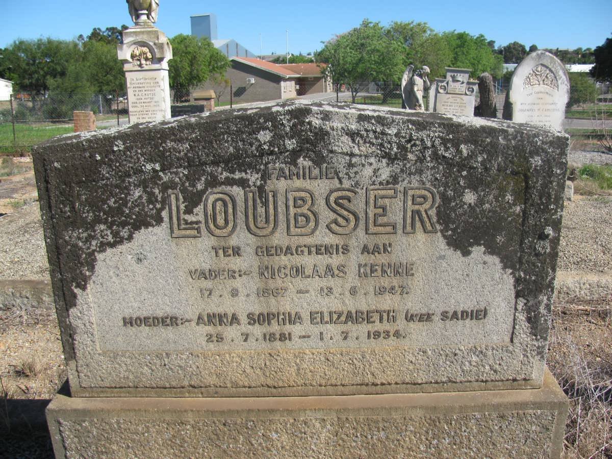 LOUBSER Nicolaas Kenne 1867-1947 &amp; Anna Sophia Elizabeth SADIE 1881-1934