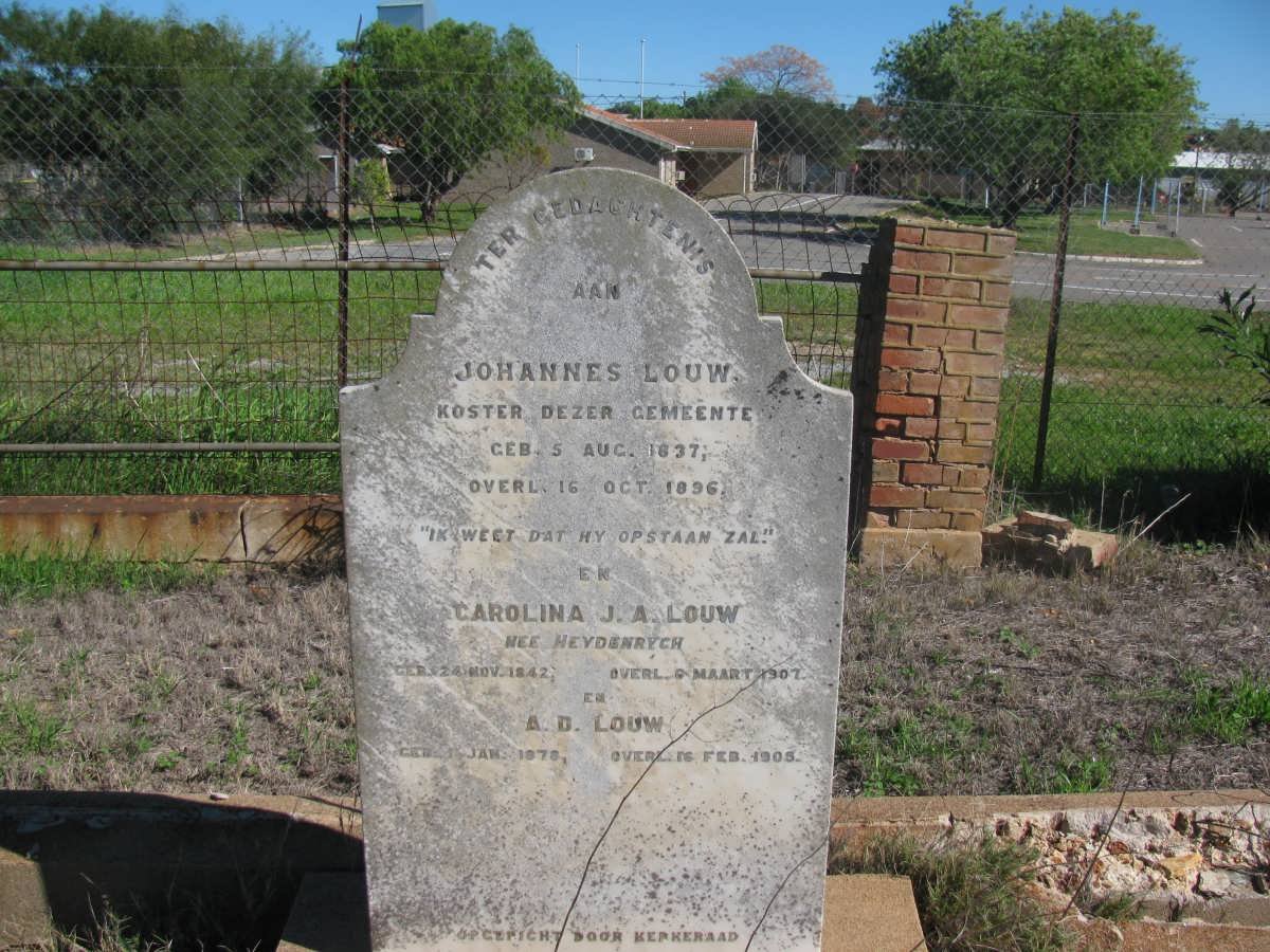 LOUW Johannes 1837-1896 &amp; Carolina J.A. HEYDENRYCH 1842-1907 :: LOUW A.D. 187?-1905