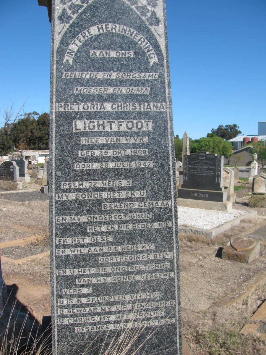 LIGHTFOOT Pretoria Christina nee VAN WYK 1888-1947
