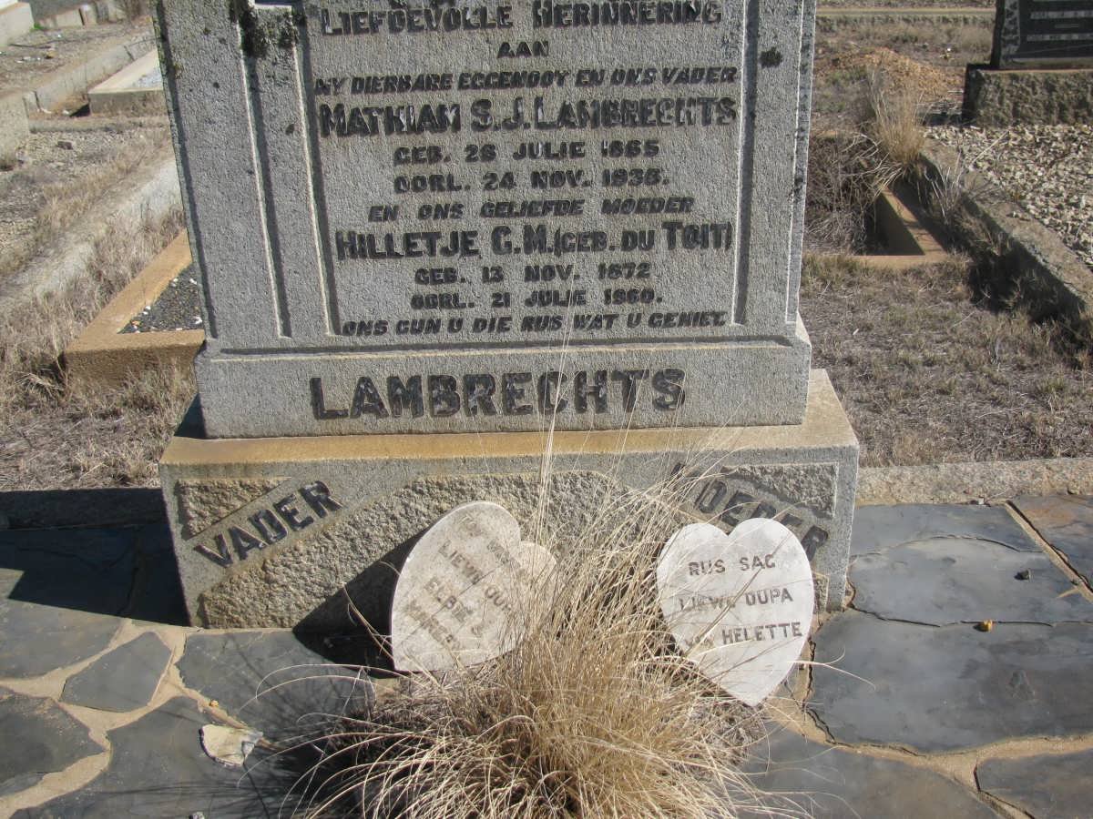 LAMBRECHTS Mathiam S.J. 1865-1938 &amp; Hilletje G.M. DU TOIT 1872-1960